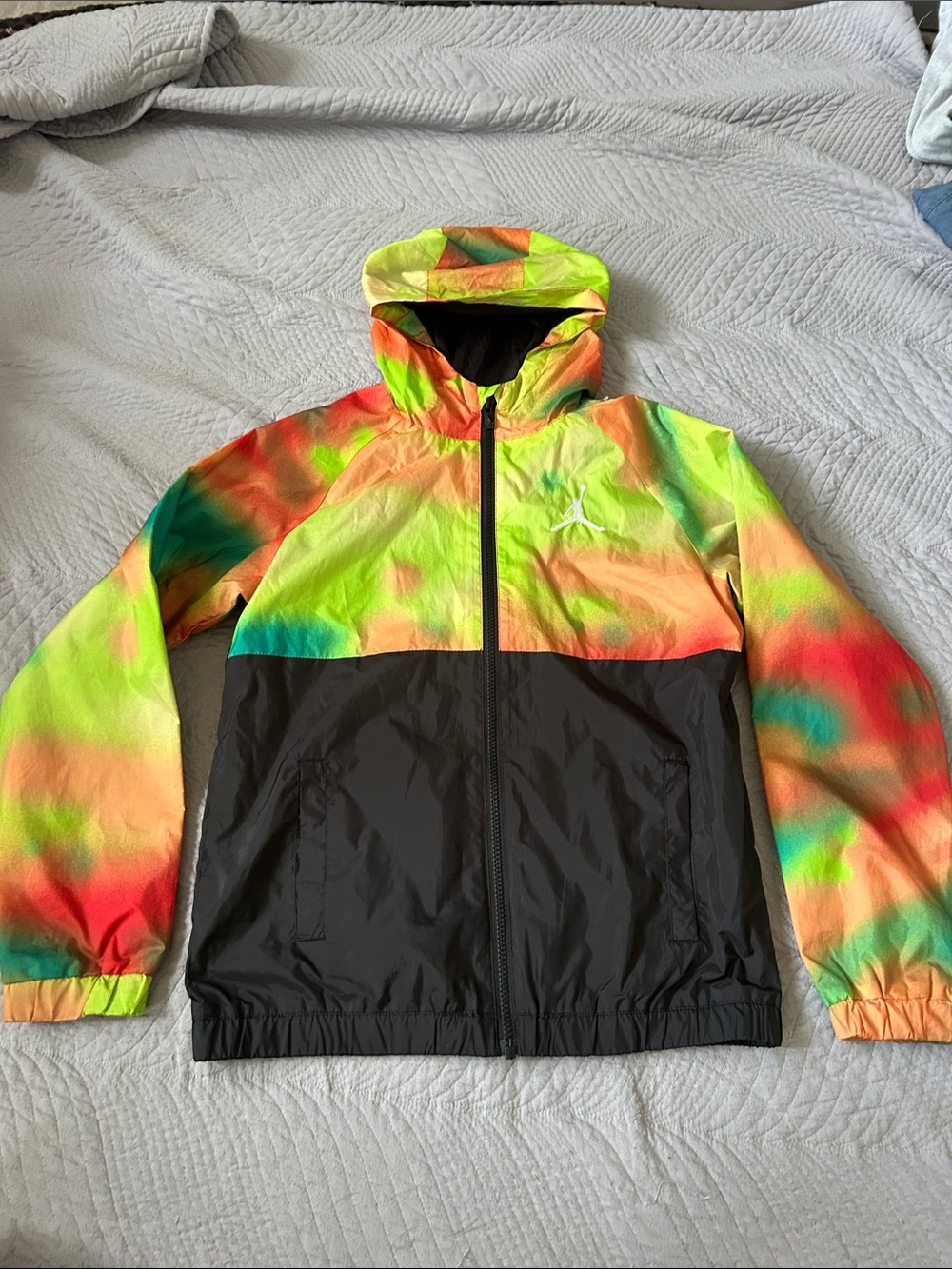 Jordan Neon Tie-Dye Hooded Windbreaker in Black and Multicolor